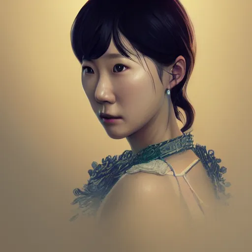 Image similar to A Korean woman in a stylish dress as a grand theft auto 5 loading screen, close shot, gorgeous, beautiful, intricate, highly detailed, digital painting, artstation, oppressive lighting, concept art, sharp focus, illustration, art by greg rutkowski and alphonse mucha