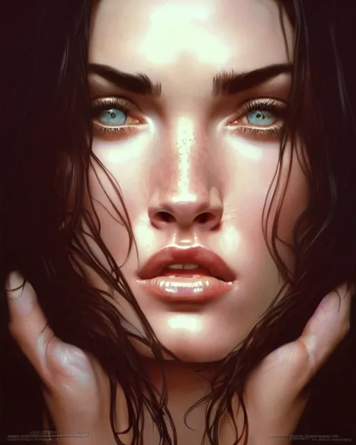 Prompt: portrait of megan fox with orgasm face, intricate, headshot, highly detailed, digital painting, artstation, concept art, sharp focus, cinematic lighting, illustration, art by artgerm and greg rutkowski, alphonse mucha, cgsociety