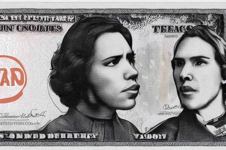 Prompt: reylo kissing currency design