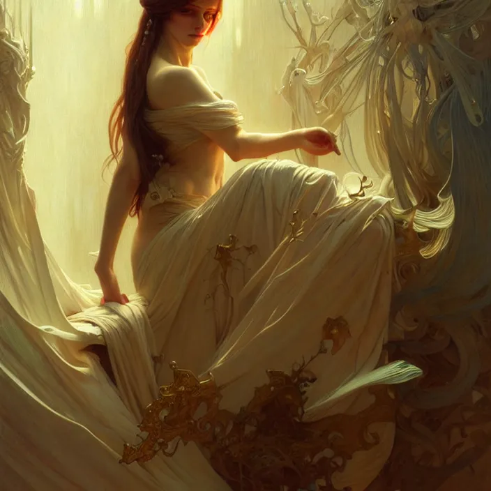 Image similar to Elohim, diffuse lighting, fantasy, intricate, elegant, highly detailed, lifelike, photorealistic, digital painting, artstation, illustration, concept art, smooth, sharp focus, art by John Collier and Albert Aublet and Krenz Cushart and Artem Demura and Alphonse Mucha