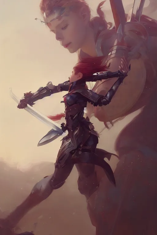 Image similar to girl with armor fighting with ten sword flying around her by hsiao ron cheng, by gaston bussiere, anna nikonova aka newmilky, greg rutkowski, yoji shinkawa, yoshitaka amano, trending on artstation, featured on pixiv, cinematic composition, 8 k