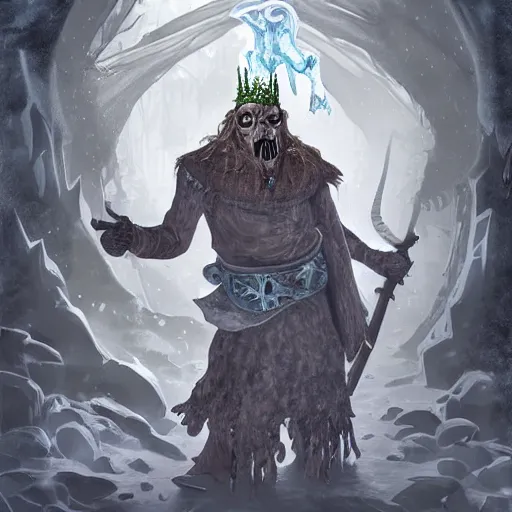 Image similar to Artwork by Nils Hamm of The Chitine King Hian the Demigod, master of Ice, and their hateful haunting of steam mephits and horrifying balors, who plan to take revenge on the party for a perceived wrong done to them long ago.