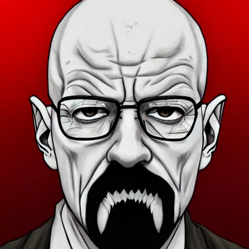 Prompt: walter white as a death note shinigami, mid portrait, high quality, trending on artstation, 4 k