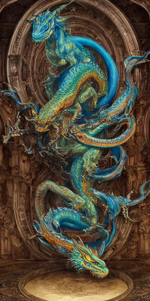 enormous colorful Ouroboros water dragon floating | Stable Diffusion ...