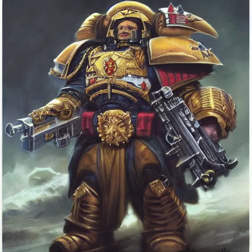 Prompt: Donald Trump as a space marine Primarch, warhammer 40k, closeup character portrait art by Donato Giancola, Craig Mullins, digital art, trending on artstation