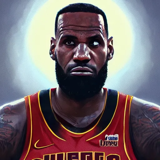 Image similar to highly detailed portrait lebron james basketball player in gta v, stephen bliss, unreal engine, fantasy art by greg rutkowski, loish, rhads, ferdinand knab, makoto shinkai and lois van baarle, ilya kuvshinov, rossdraws, tom bagshaw, global illumination, radiant light, detailed and intricate environment