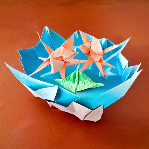 Image similar to Origami sea creatures in a paper ocean diorama