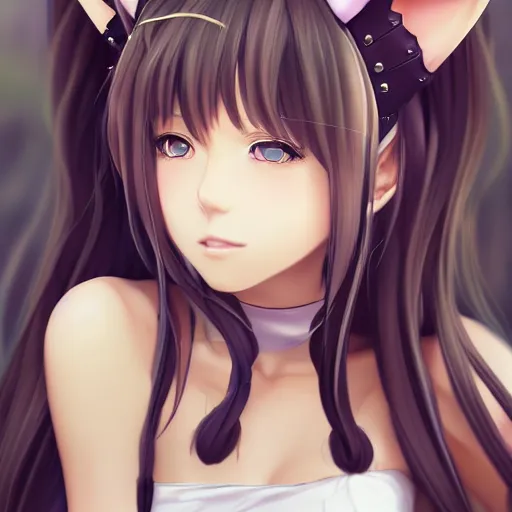 Image similar to nekopara fantastically detailed eyes cute girl portrait with fantastically detailed cat ears dressed like a cat modern anime style, made by Laica chrose, Mina Petrovic, WLOP!!!!!!!!!!!! Cell shading modern anime trending professional digital art unreal Engine 4k 8k