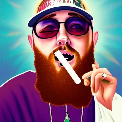 Prompt: a ultra detail picture portrait of Mac Miller and Jesus smoking a joint in heaven, 8k, photorealistic