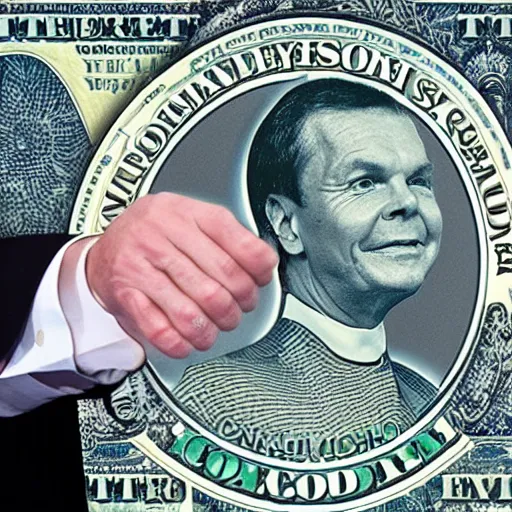 Image similar to kenneth copeland showering in money and coins while performing in church