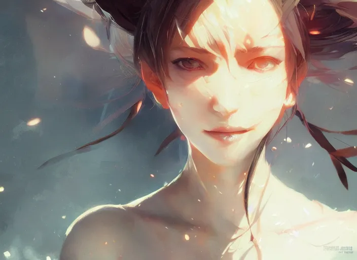 Prompt: closeup of anime girl, smiling, intricate, sharp focus, lens flare, bloom, illustration, highly detailed, digital painting, concept art, matte, art by ruan jia and wlop and greg rutkowski