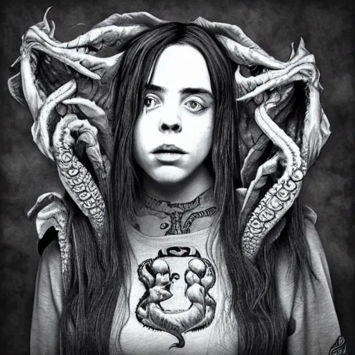 Image similar to billie eilish as a cthulhu