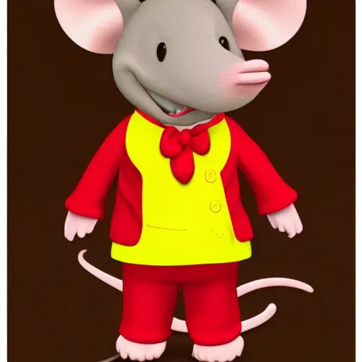 Image similar to a mouse with red pants and yellow shoes smiles, animated, disney