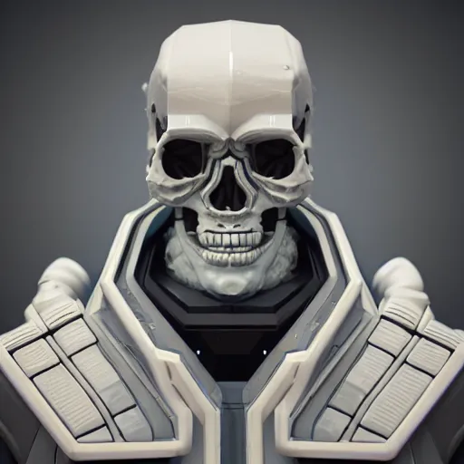 Prompt: portrait of cybernetic overlord of the metaverse, skull, hard clay, ceramics, reflections, ambient occlusion, raytracing, unreal engine 5, 8 - bit, by beeple