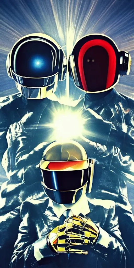 Image similar to Daft Punk above a spaceship