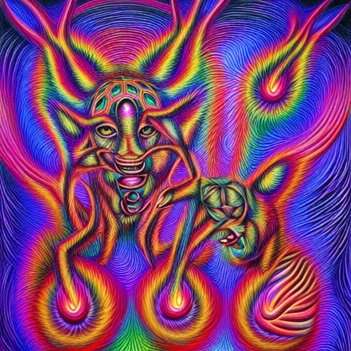 Prompt: psychedelic fursuiters, by alex grey, intricate details, artstation, furry, beautiful