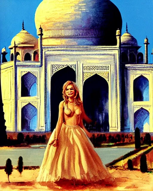 Image similar to tuesday weld visits the taj mahal by mort kunstler