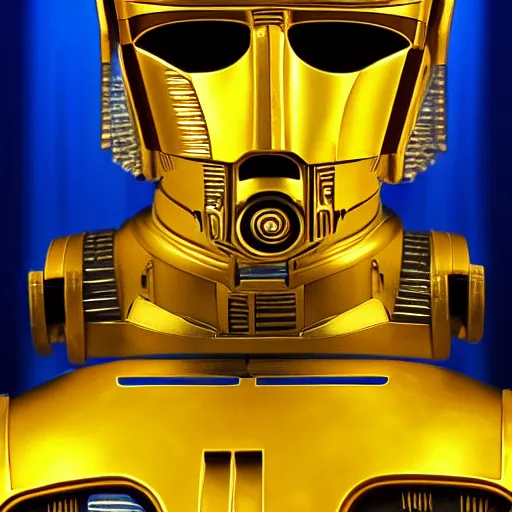 Prompt: portrait of c 3 p 0, blue and yellow glowing lights, highly detailed, 4 k