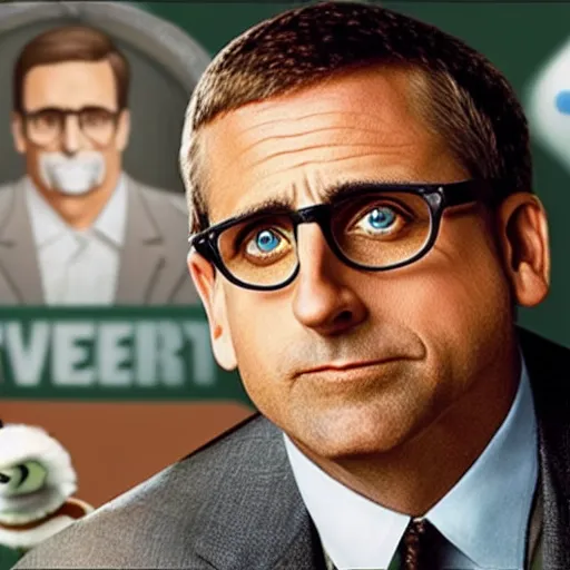 Image similar to Steve Carell reimagined as a Muppet, photorealistic