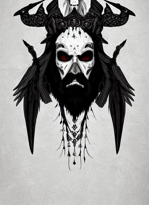 Image similar to raven warlock, wind magic, exquisite details, black beard, white background, by studio muti