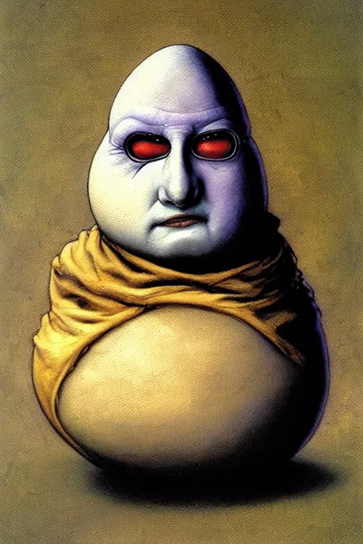 Prompt: brian froud, painting of humpty dumpty