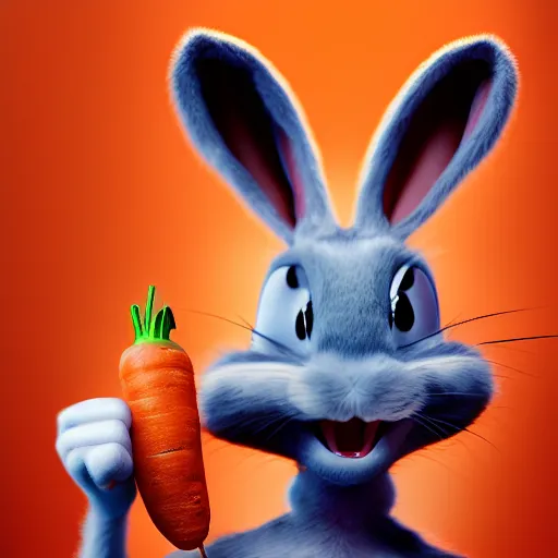 Image similar to Bugs Bunny eating a carrot, hyperdetailed, artstation, cgsociety, 8k