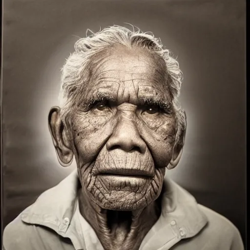 Prompt: portrait of a 100 year old aboriginal male, studio lighting, realistic, detailed