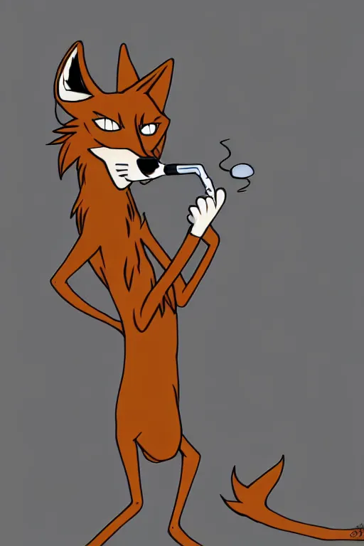 Image similar to an anthropomorphic male coyote fursona smoking a joint, furry art, deviantart, digital art