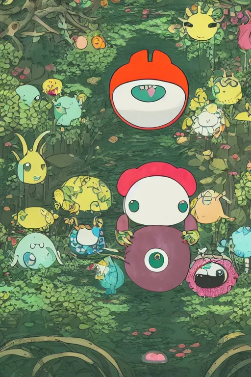 Image similar to A cute little monster in a misty forest art style by Takashi Murakami, 4k, 8k