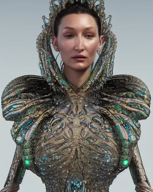 Image similar to a highly detailed metahuman 4 k close up render of an alien goddess bella hadid monument dragonfly in iris van herpen dress schiaparelli in diamonds crystals swarovski and jewelry iridescent in style of alphonse mucha gustav klimt trending on artstation made in unreal engine 4