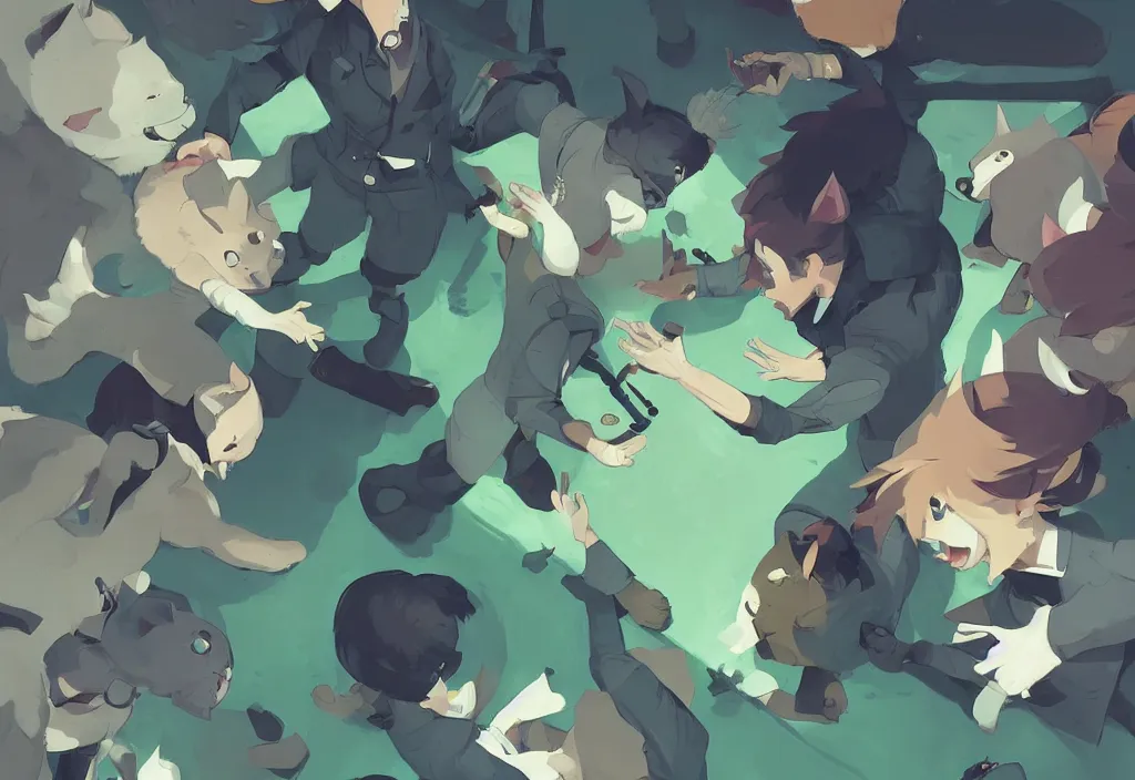 Image similar to joe biden shake hand of girl with cat ears, epic debates, presidental elections candidates, cnn, fox news, fantasy, by atey ghailan, by greg rutkowski, by greg tocchini, by james gilleard, by joe gb fenton, dynamic lighting, gradient light green, brown, blonde cream, salad and white colors in scheme, grunge aesthetic