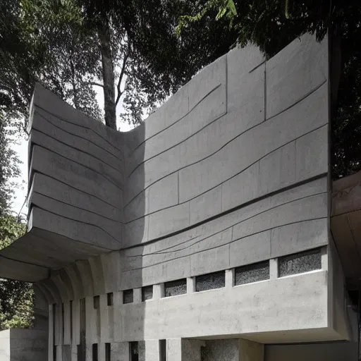 Prompt: beautiful façade with wavy concrete structure