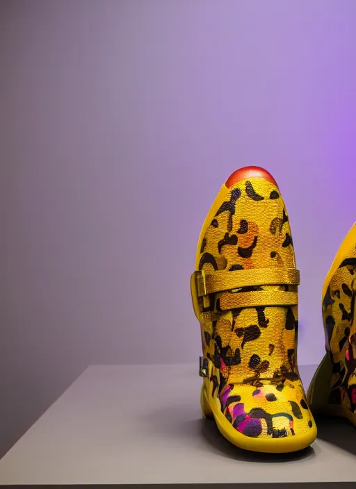 Image similar to hyperrealistic and heavy detailed product photo bape avant garde shoe of movie the fifth element, in front of white back drop, whole shoe is in picture, leica sl 2 5 0 mm, vivid color, high quality, high textured, real life