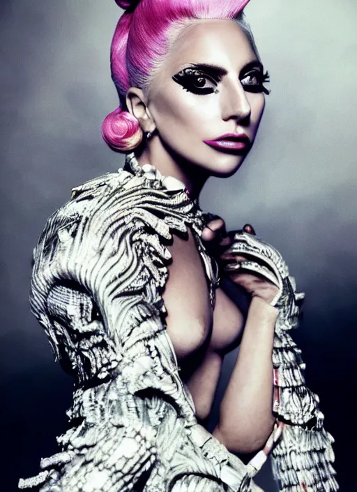 Image similar to lady gaga in an ancient themed photoshoot, nick knight, annie leibovitz, posing, style, vogue magazine, highly realistic. high resolution. highly detailed. dramatic. 8 k. 4 k.