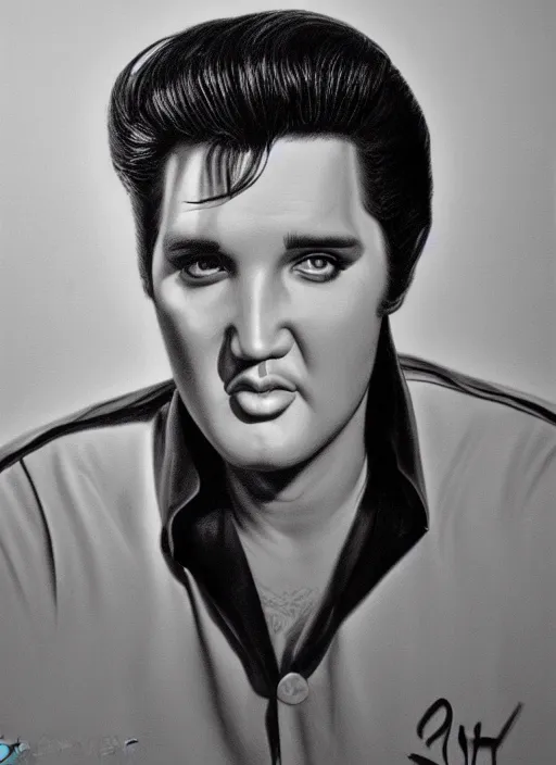 Image similar to portrait of elvis presley by paul cadden