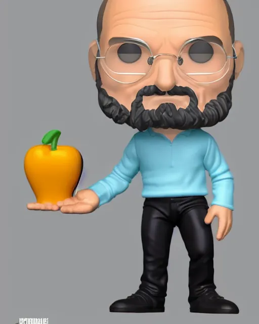 Image similar to full body 3d render of steve jobs as a funko pop, studio lighting, white background, blender, trending on artstation, 8k, highly detailed