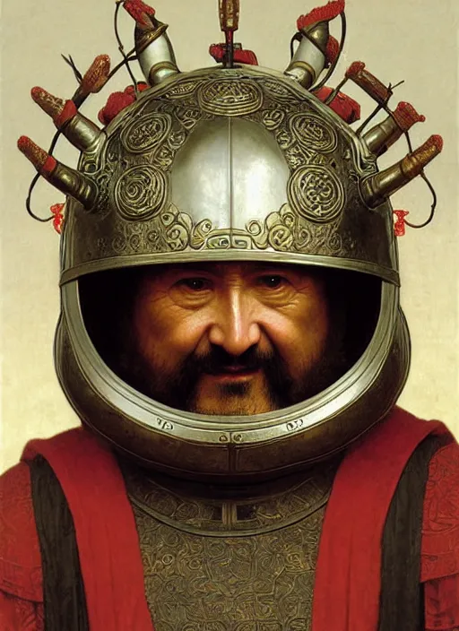 Prompt: portrait of hide the pain harold in a chinese dragon in armor and helmet, majestic, solemn, symmetrical, detailed intricate, hyper realistic, by bouguereau