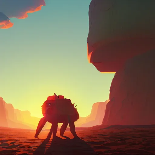 Image similar to sunset in the desert, fantasy art, illustration, animated film,, by roman shipunov, etienne hebinger, atey ghailan, cgsociety, cynical realism, fantasy art, 2 d game art