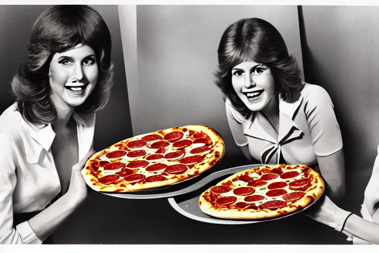 Image similar to 70s, pizza, advertisement