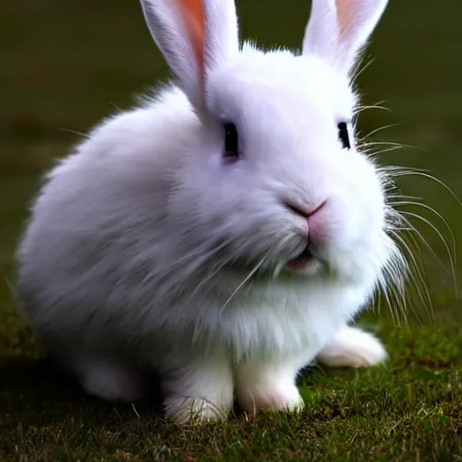 Image similar to a white dwarf rabbit with long hair, photograph, sharp focus