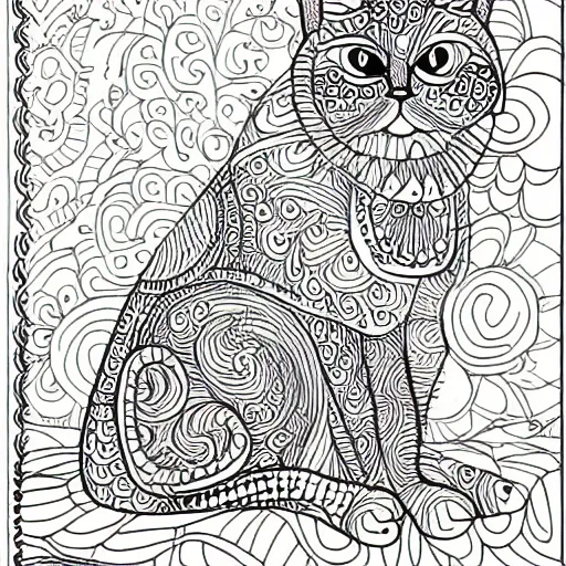 Image similar to zentangle coloring book page of a cat,