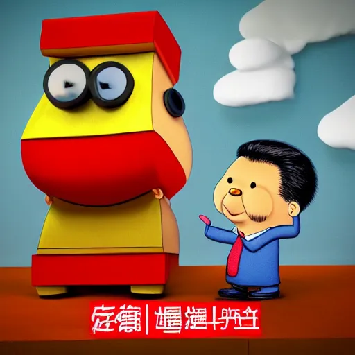 Prompt: little mr xi jinping farting by roger hargreaves and jim henson. rust, octane render, unreal engine