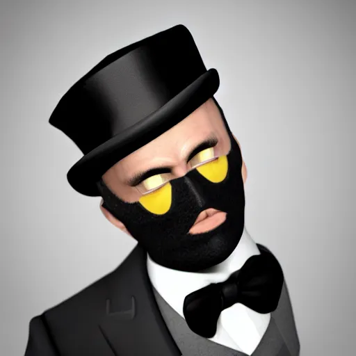 Image similar to a highly detailed portrait of a man in a high top hat covering his face, in a black tailcoat with a yellow waistcoat under the tailcoat, artstation, deviantart, professional, unreal engine 5, photorealistic