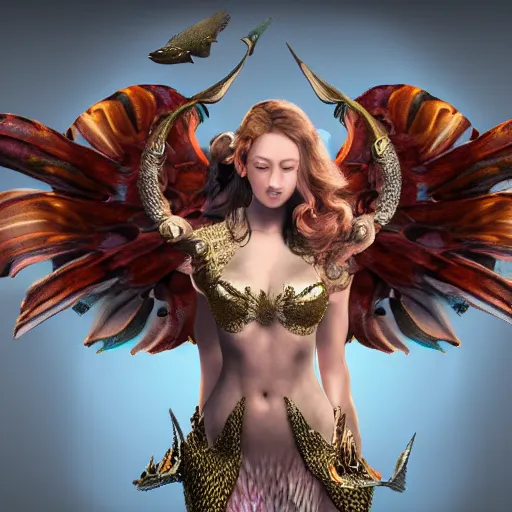 Prompt: portrait of mermaid with wings with armour, highly detailed, photorealism, cinematic lights n 9