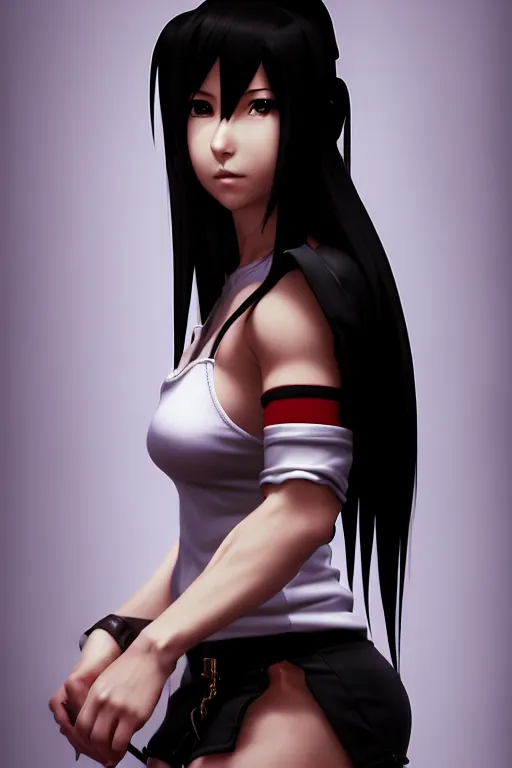 Image similar to 3 / 4 view of a portrait of tifa from final fantasy, evangelion, au naturel, hyper detailed, digital art, trending in artstation, cinematic lighting, studio quality, smooth render, frostbite 3 engine rendered, art style by klimt and nixeu and ian sprigger and wlop and krenz cushart