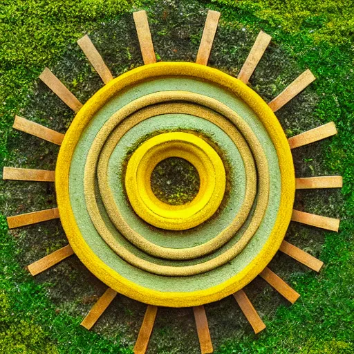 Image similar to radial statue with very yellow moss