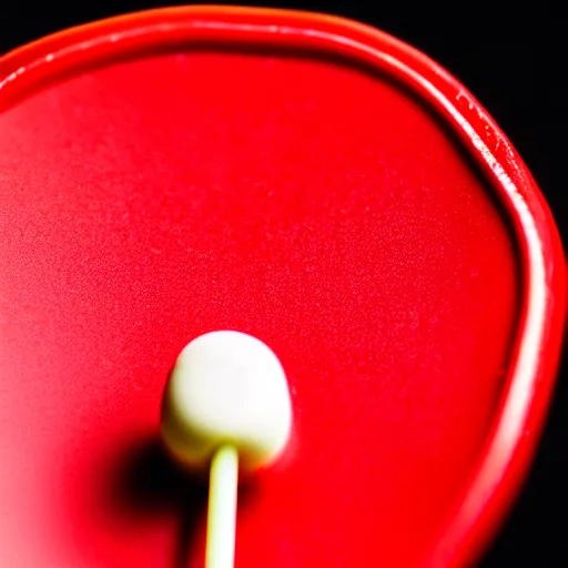 Prompt: extreme close up on an red lollipop, 120mm macro lens, detailed