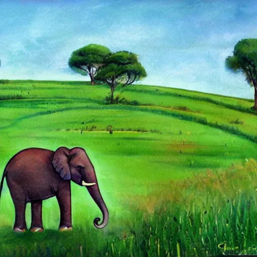 Prompt: an elephant on a green meadow art by Romano Scarpa Disney