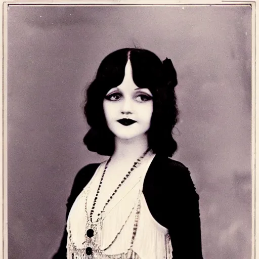 Prompt: beautiful young woman, long black hair, thin eyebrows, flapper, 1 9 2 0's, vintage, short, betty boop