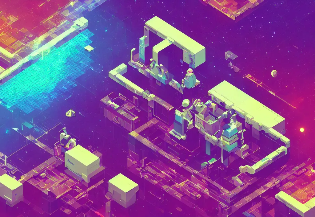 Prompt: isometric pixel art astronaut, vaporwave, cinematic lighting, 4 k